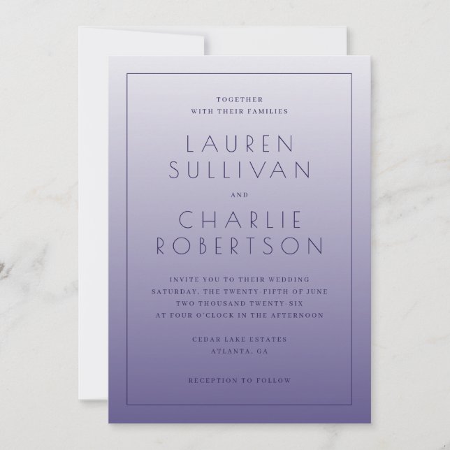 Elegant Lavender Gradient Wedding Invitation (Front)