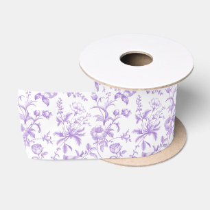 Elegant Lavender Grandmillennial Toile Floral Satin Ribbon