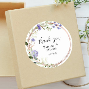 Elegant Lavender Greenary Wedding Thank You Classic Round Sticker