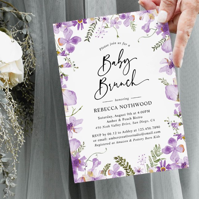 Elegant Lavender Lilac Florals Baby Brunch Invitation (Creator Uploaded)