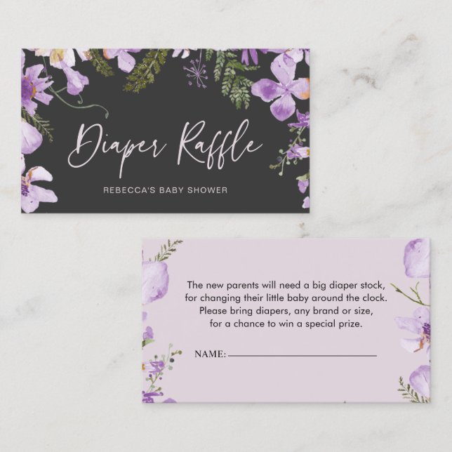 Elegant Lavender Lilac Flowers Diaper Raffle Card (Front/Back)