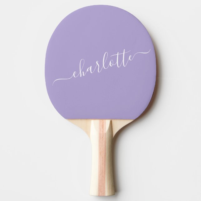Elegant Lavender Lilac Script Name Personalised Ping Pong Paddle (Front)