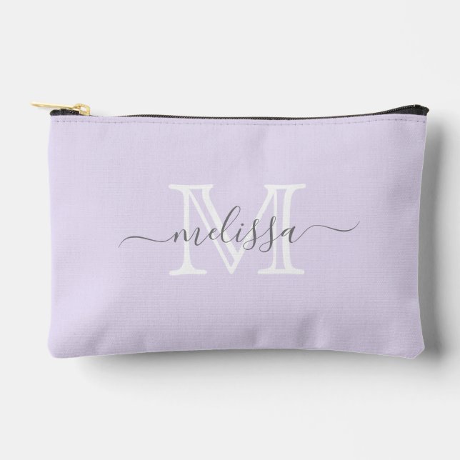 Elegant Lavender Minimal Name and Monogram  Accessory Pouch (Front)
