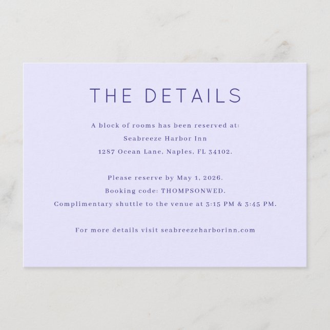 Elegant Lavender Minimalist Details Enclosure Card (Front)