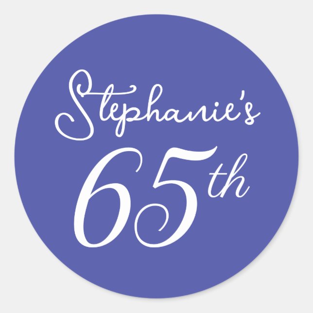 Elegant Lavender Monogram 65th Birthday Party Classic Round Sticker (Front)