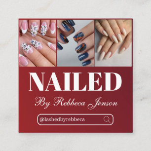 Elegant Lavender Nail Artist Photo Collage QR Code Square Business Card