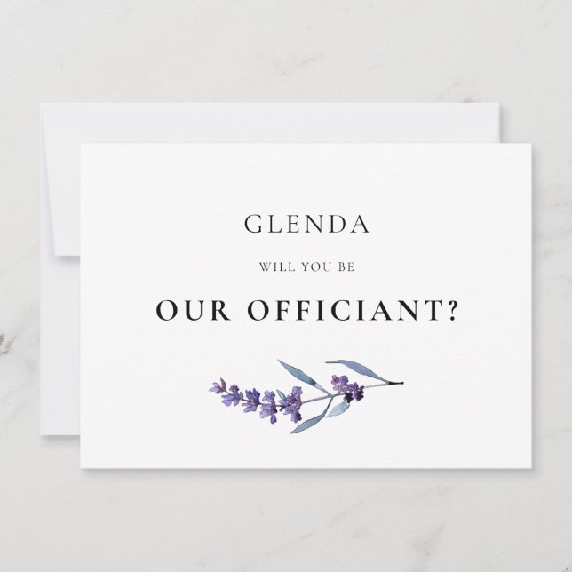 Elegant Lavender Officiant Proposal Card (Front)