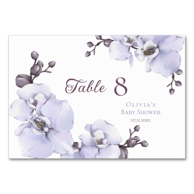 Elegant Lavender Orchid Baby Shower Table Numbers (Front)