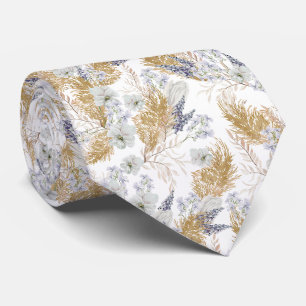 Elegant Lavender & Pampas Watercolor Floral Tie