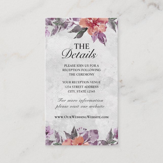 Elegant Lavender Peach Purple Floral Watercolor Enclosure Card (Front)