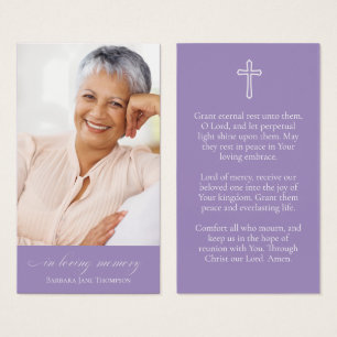 Elegant Lavender Photo Funeral Prayer Card