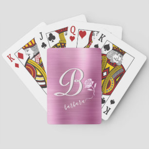 Elegant Lavender & Pink Custom Monogram Name Rose Playing Cards
