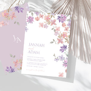Elegant Lavender Pink Whimsical Wildflower Wedding Invitation