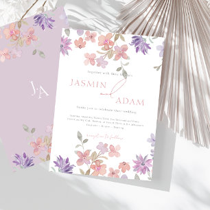 Elegant Lavender & Pink Wildflowers Wedding Invitation