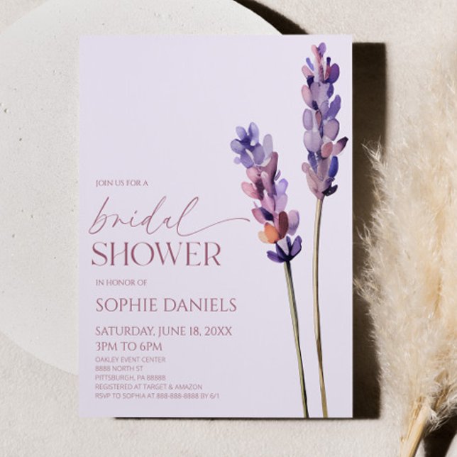 Elegant Lavender Plant Branch Flower Bridal Shower Invitation (Creator Uploaded)