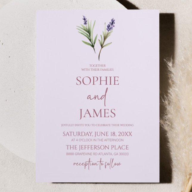 Elegant Lavender Plant Branch Flower Wedding Invitation (Creator Uploaded)