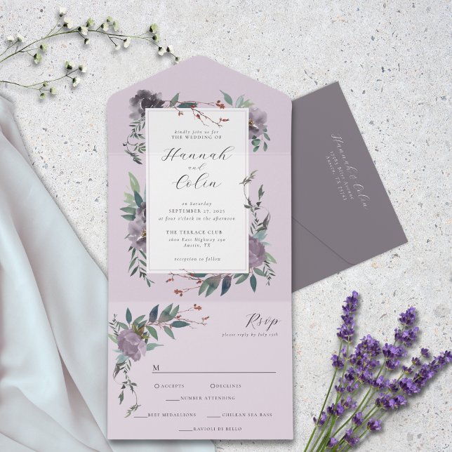 Elegant Lavender Purple Botanical Garden All In One Invitation (Creator Uploaded)