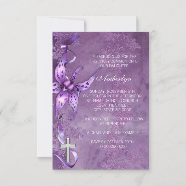 Elegant Lavender Purple First Communion Invitation (Front)