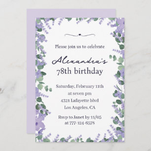 Elegant Lavender Purple Floral Frame 78th birthday Invitation