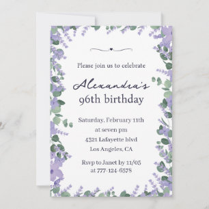 Elegant Lavender Purple Floral Frame 96th birthday Invitation