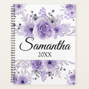 Elegant Lavender Purple Floral Watercolor Planner