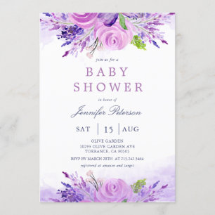 Elegant Lavender Purple Flowers Baby Shower Invitation