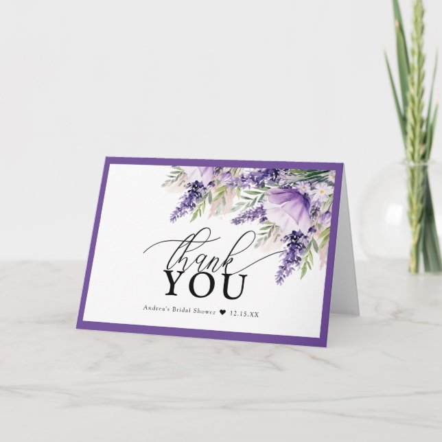 Elegant Lavender Purple Flowers Thank You Card (Front)