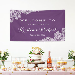 Elegant Lavender Purple Lace Pattern Wedding Party Banner
