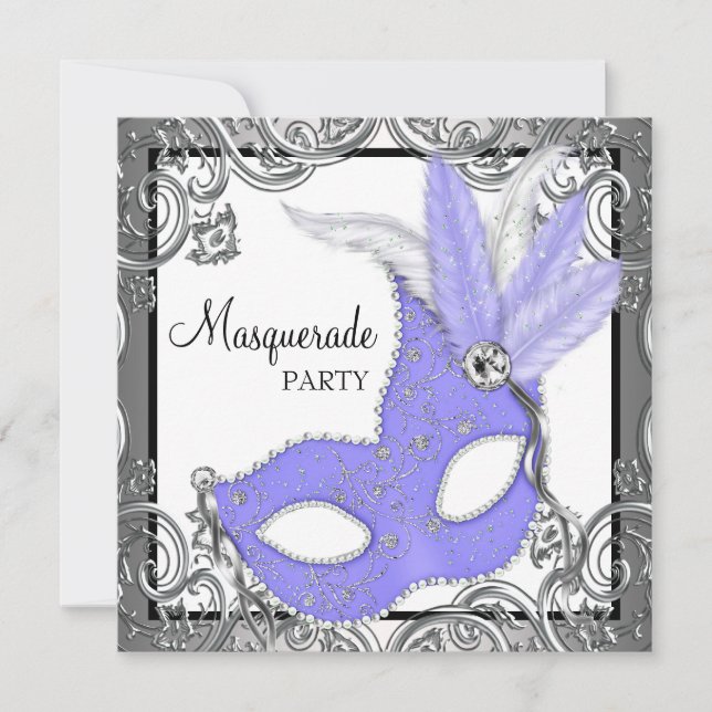 Elegant Lavender Purple Mask Masquerade Party Invitation (Front)