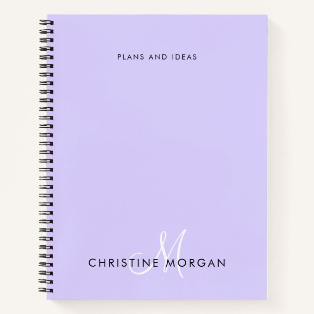 Elegant lavender purple name monogram initial  notebook (Front)