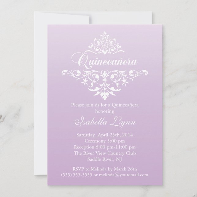 Elegant Lavender Purple Ombre Quinceañera Party Invitation (Front)