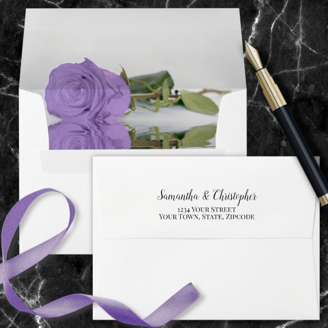 Elegant Lavender Purple Reflecting Rose Wedding Envelope (Creator Uploaded)