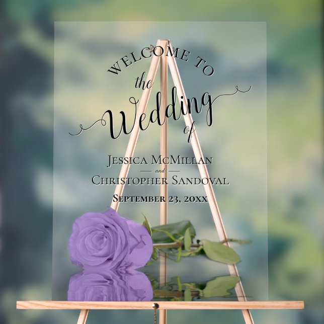 Elegant Lavender Purple Rose Chic Wedding Welcome Acrylic Sign (Neutral)