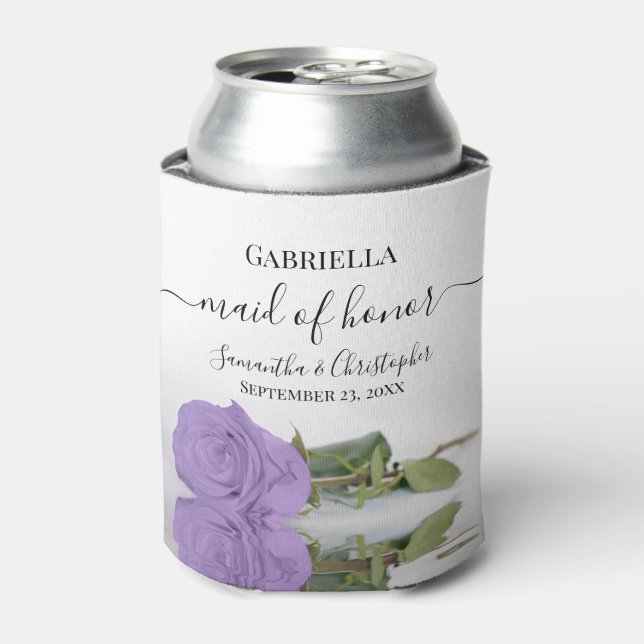 Elegant Lavender Purple Rose Maid of Honour Weddin Can Cooler (Can Front)