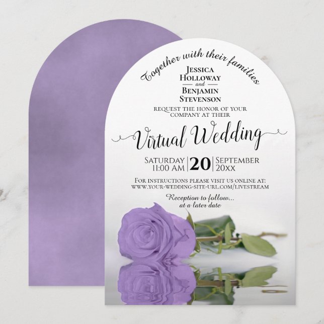 Elegant Lavender Purple Rose Virtual Wedding Invitation (Front/Back)