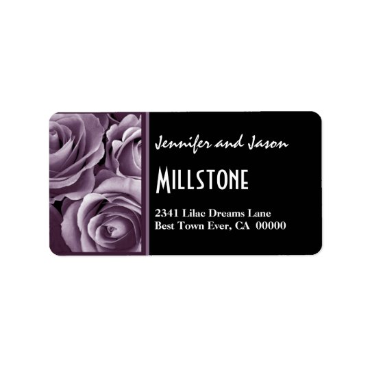 Elegant Lavender Purple Roses Modern Lettering Address Label