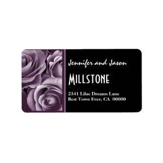 Elegant Lavender Purple Roses Modern Lettering Label