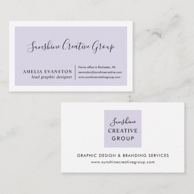 Elegant Lavender Purple Script Professional Business Card (Front/Back)