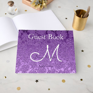 Elegant Lavender Purple White Burgundy Monogram Guest Book