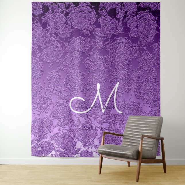Elegant Lavender Purple White Monogram Backdrop Tapestry (In Situ)