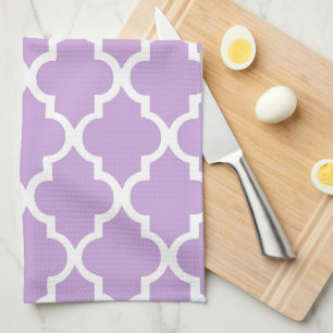 Elegant Lavender Quatrefoil Tiles Pattern Tea Towel