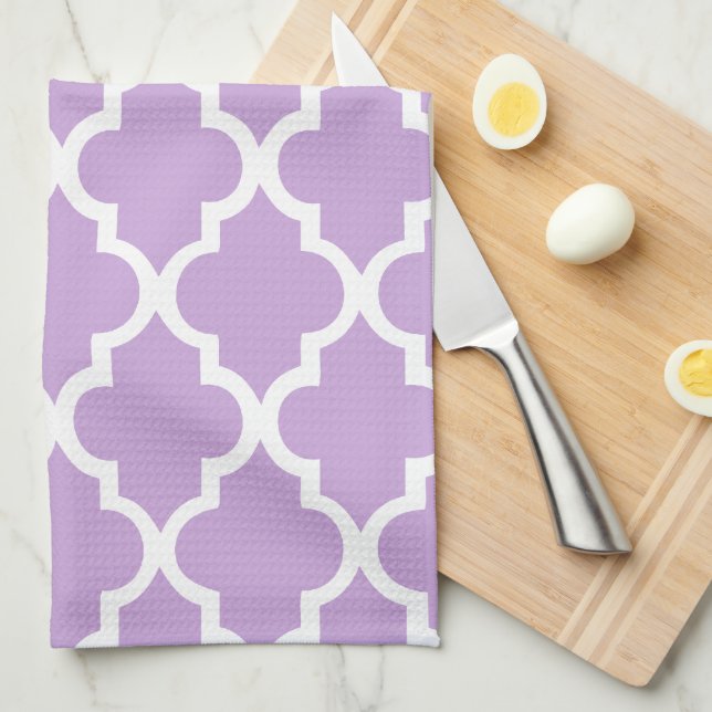 Elegant Lavender Quatrefoil Tiles Pattern Tea Towel (Quarter Fold)