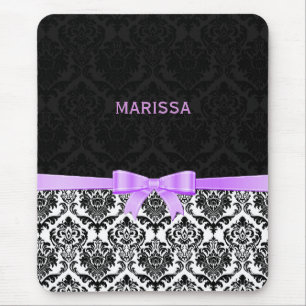 Elegant Lavender Ribbon Black & White Damasks 2 Mouse Pad