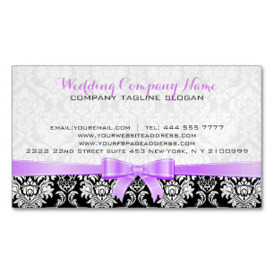 Elegant Lavender Ribbon Black & White Damasks Magnetic Business Card