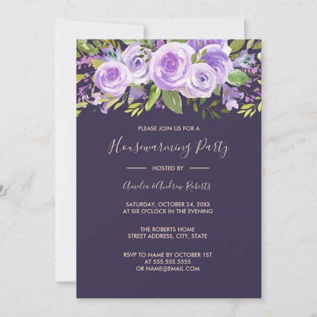 Elegant Lavender Rose Floral Housewarming Invitation (Front)