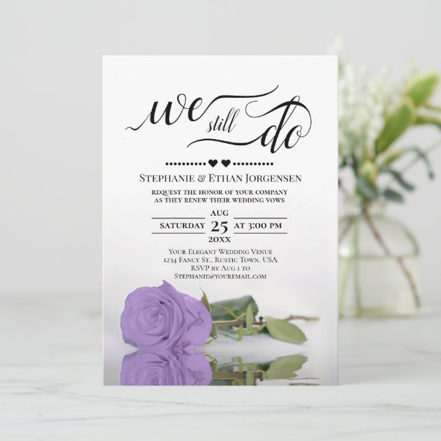 Elegant Lavender Rose We Still Do Vow Renewal Invitation (Standing Front)