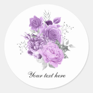 Elegant lavender roses customizable classic round sticker