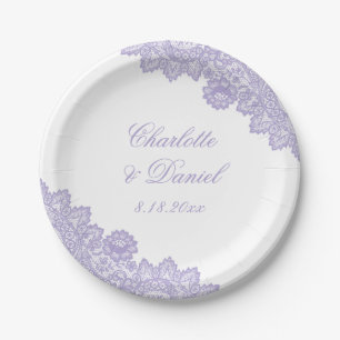 Elegant Lavender Rustic Floral Lace Wedding Paper Plate