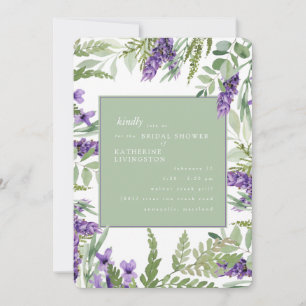 Elegant Lavender & Sage Bridal Shower Rounded  Invitation