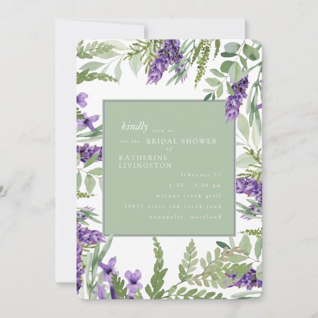 Elegant Lavender & Sage Bridal Shower Rounded  Invitation (Front)